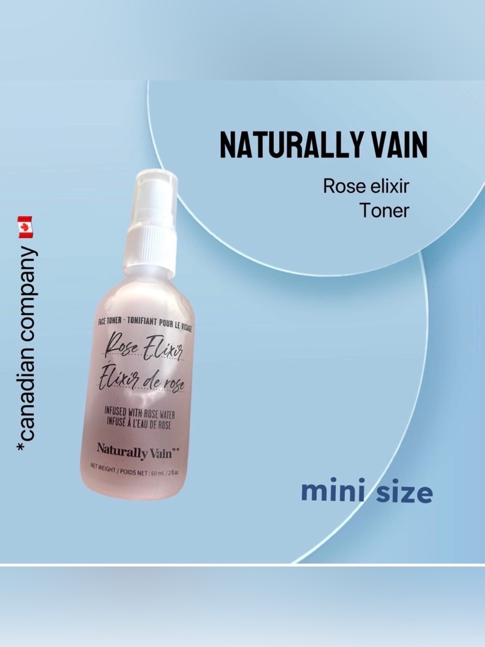 🇨🇦🆕NWOB NATURALLY VAIN | MINI | Soothing & Hydrate Rose Elixir - Face Toner